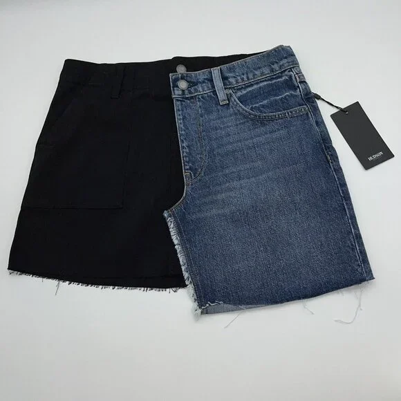 HUDSON Skirt Womens 27 Jeans Split Jean Denim Blue Black Mini Skirt $225 New - Picture 3 of 9